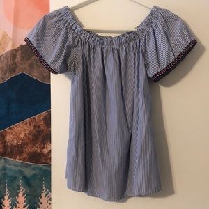 Handmade off the shoulder embroidered striped blouse size small